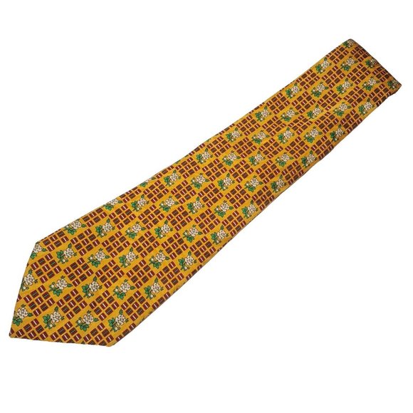 El Corte Ingles Men's Printed Silk Necktie Floral Pattern Yellow Made in Italy - Picture 3 of 6